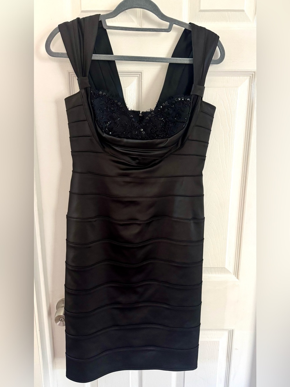 Tahari Black Embellished Cowl Neck Midi Dress
